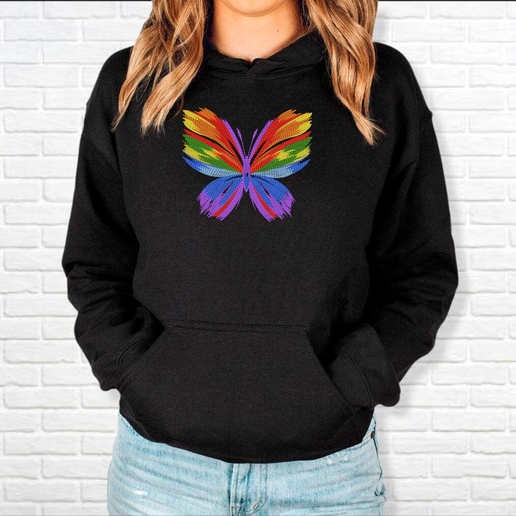 Rainbow Butterfly Embroidered Hoodie, Embroidered Butterfly Hoodie, Butterfly Hooded Sweatshirt Unisex, Butterfly Sweater Gift for Her! Rainbow Butterfly Embroidered Hoodie, Embroidered Butterfly Hoodie, Butterfly Hooded Sweatshirt Unisex, Butterfly Sweater Gift for Her!